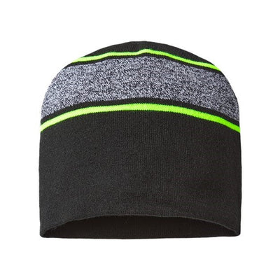 Cap America - Mens Rkv9 Usa-Made Variegated Striped Beanie — Black/Neon Yellow