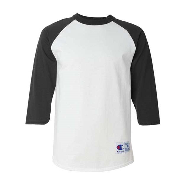 Champion - Mens T137 Three-Quarter Raglan Sleeve Baseball T-Shirt — White/Black