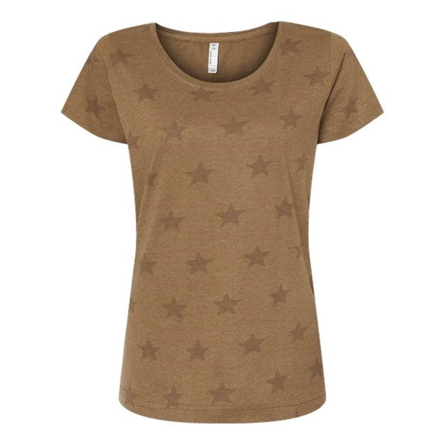 Code Five - Womens 3629 Star Print Scoop Neck Tee — Coyote Brown Star
