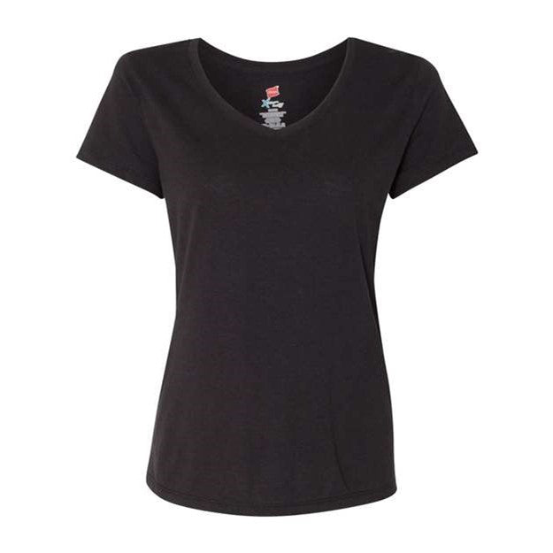 Hanes - Womens 42Vt Perfect-T Triblend V-Neck Short Sleeve T-Shirt — Black Triblend