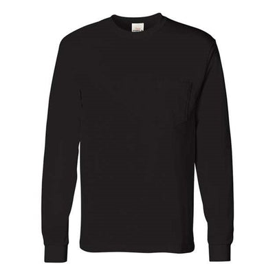 Hanes - Mens 5596 Authentic Long Sleeve Pocket T-Shirt — Black