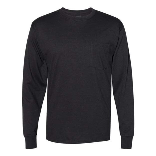 Hanes - Mens W120 Workwear Long Sleeve Pocket T-Shirt — Black