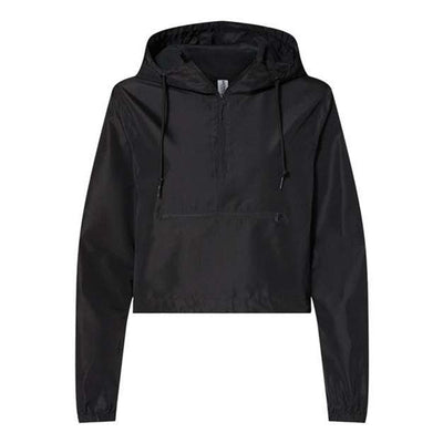 Independent Trading Co. - Womens Exp64Crp Lightweight Quarter-Zip Pullover Crop Windbreaker — Black