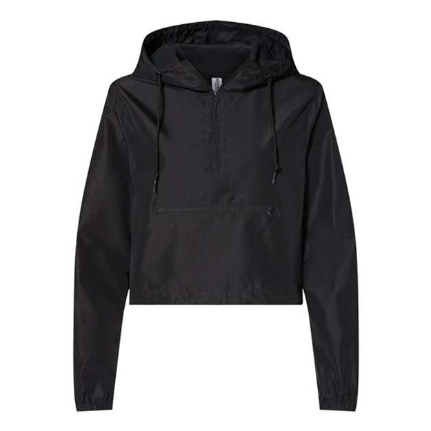 Independent Trading Co. - Womens Exp64Crp Lightweight Quarter-Zip Pullover Crop Windbreaker — Black