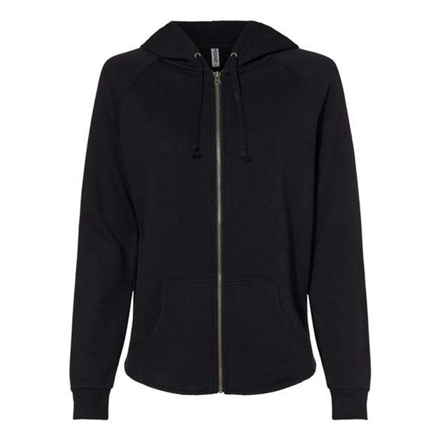 Independent Trading Co. - Womens Prm2500Z California Wave Wash Full-Zip Hooded Sweatshirt — Black