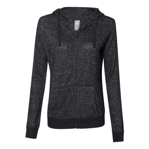 J. America - Womens 8656 Cozy Jersey Hooded Full-Zip — Black