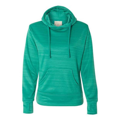 J. America - Womens 8662 Odyssey Striped Performance Fleece Lapover Hooded Sweatshirt — Dynasty Green Stripe