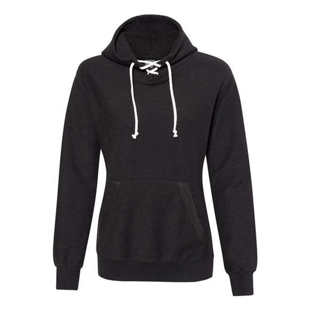 J. America - Womens 8694 French Terry Sport Lace Scuba Hooded Pullover — Black