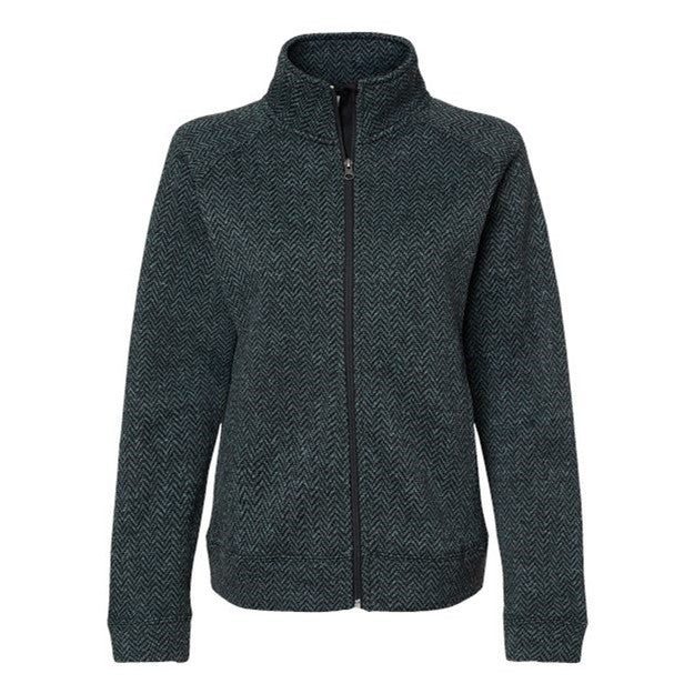 J. America - Womens 8716 Traverse Full-Zip Sweatshirt — Black Herringbone