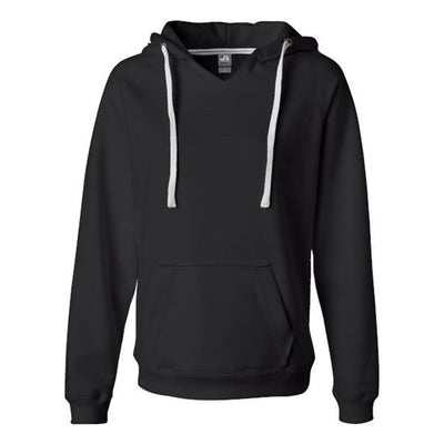J. America - Womens 8836 Sueded V-Neck Hooded Sweatshirt — Black