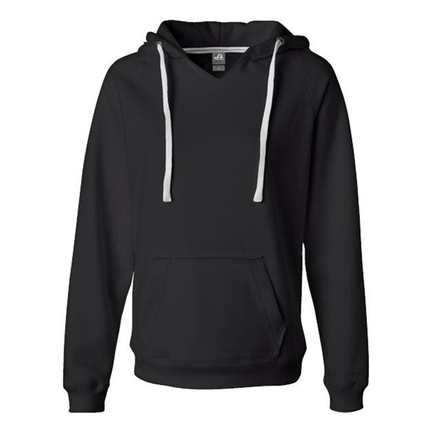 J. America - Womens 8836 Sueded V-Neck Hooded Sweatshirt — Black