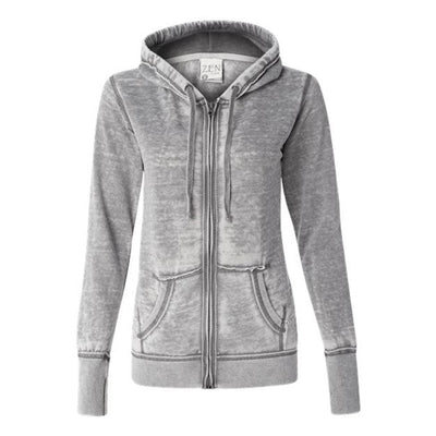 J. America - Womens 8913 Zen Fleece Full-Zip Hooded Sweatshirt — Cement