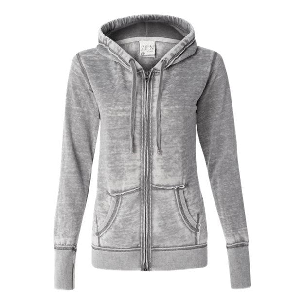 J. America - Womens 8913 Zen Fleece Full-Zip Hooded Sweatshirt — Cement