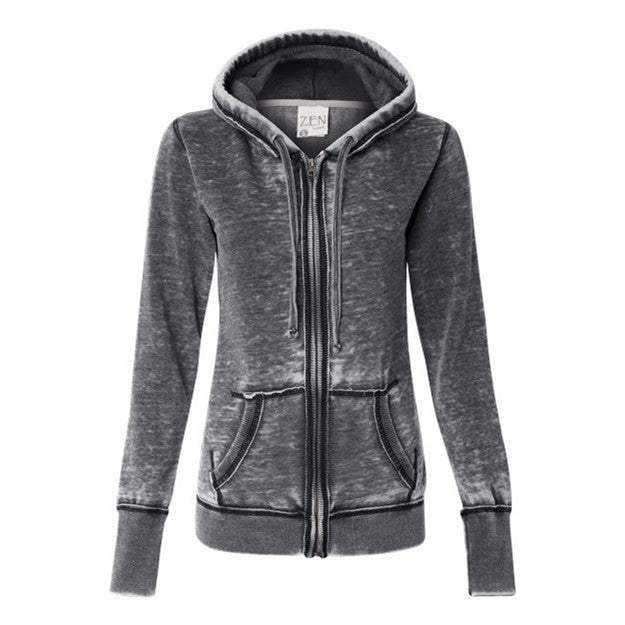 J. America - Womens 8913 Zen Fleece Full-Zip Hooded Sweatshirt — Dark Smoke