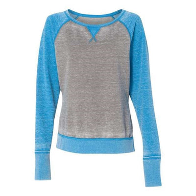 J. America - Womens 8927 Zen Fleece Raglan Sweatshirt — Cement/Oceanberry