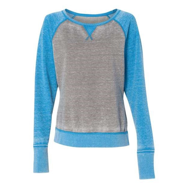 J. America - Womens 8927 Zen Fleece Raglan Sweatshirt — Cement/Oceanberry