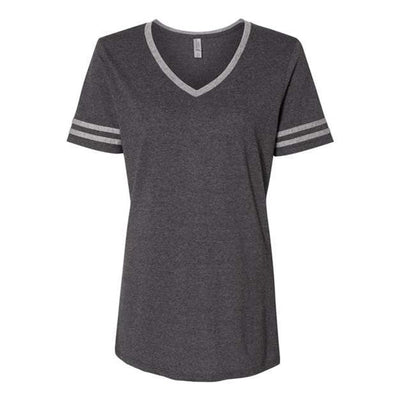 Jerzees - Womens 602Wvr Varsity Triblend V-Neck T-Shirt — Black Heather/Oxford