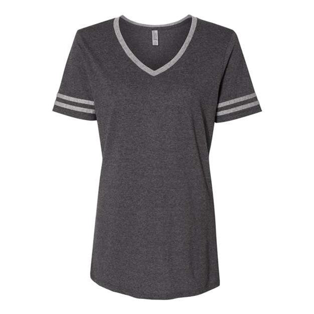 Jerzees - Womens 602Wvr Varsity Triblend V-Neck T-Shirt — Black Heather/Oxford