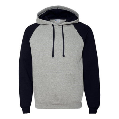 Jerzees - Mens 96Cr Nublend Colorblocked Raglan Hooded Sweatshirt — Oxford/Black
