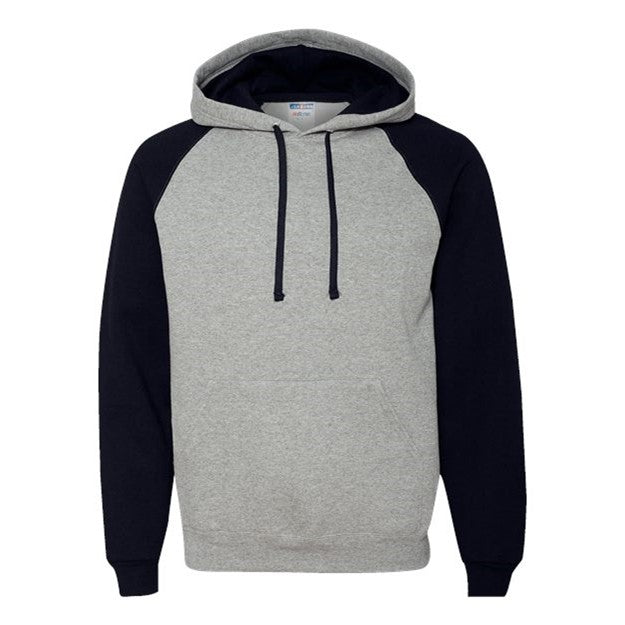 Jerzees - Mens 96Cr Nublend Colorblocked Raglan Hooded Sweatshirt — Oxford/Black