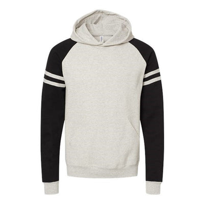 Jerzees - Mens 97Cr Nublend Varsity Colorblocked Raglan Hooded Sweatshirt — Oatmeal Heather/Black Ink