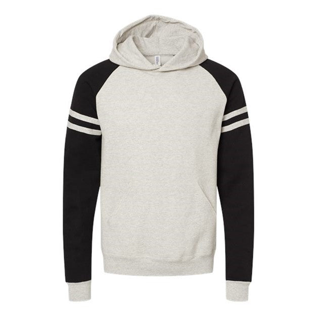 Jerzees - Mens 97Cr Nublend Varsity Colorblocked Raglan Hooded Sweatshirt — Oatmeal Heather/Black Ink