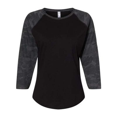 Lat - Womens 3530 Baseball Fine Jersey Three-Quarter Sleeve Tee — Black/Storm Camo