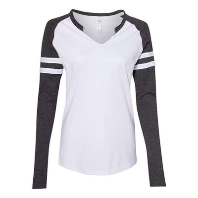 Lat - Womens 3534 Fine Jersey Mash Up Long Sleeve T-Shirt — Blended White/Vintage Smoke