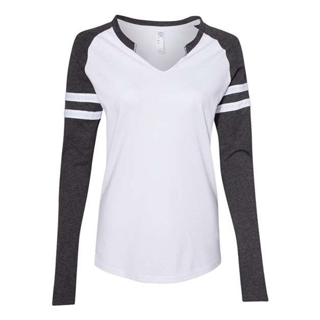 Lat - Womens 3534 Fine Jersey Mash Up Long Sleeve T-Shirt — Blended White/Vintage Smoke