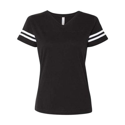 Lat - Womens 3537 Football V-Neck Fine Jersey Tee — Black Solid/White