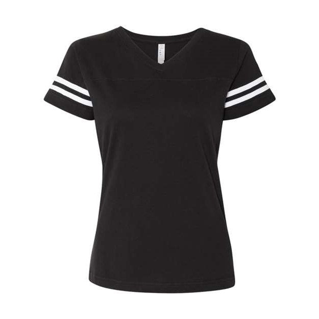 Lat - Womens 3537 Football V-Neck Fine Jersey Tee — Black Solid/White