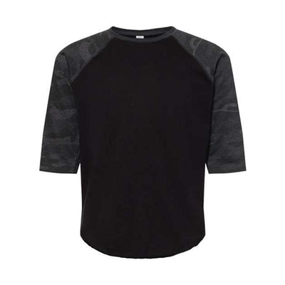 Lat - Kids 6130 Baseball Fine Jersey Three-Quarter Sleeve Tee — Black/Storm Camo