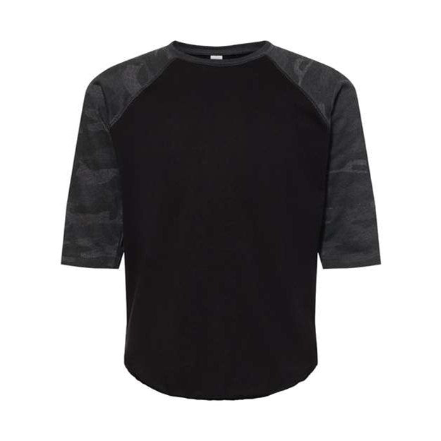 Lat - Kids 6130 Baseball Fine Jersey Three-Quarter Sleeve Tee — Black/Storm Camo