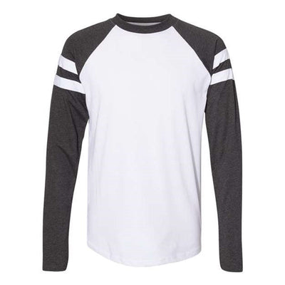 Lat - Mens 6934 Fine Jersey Mash Up Long Sleeve Tee — Blended White/Vintage Smoke