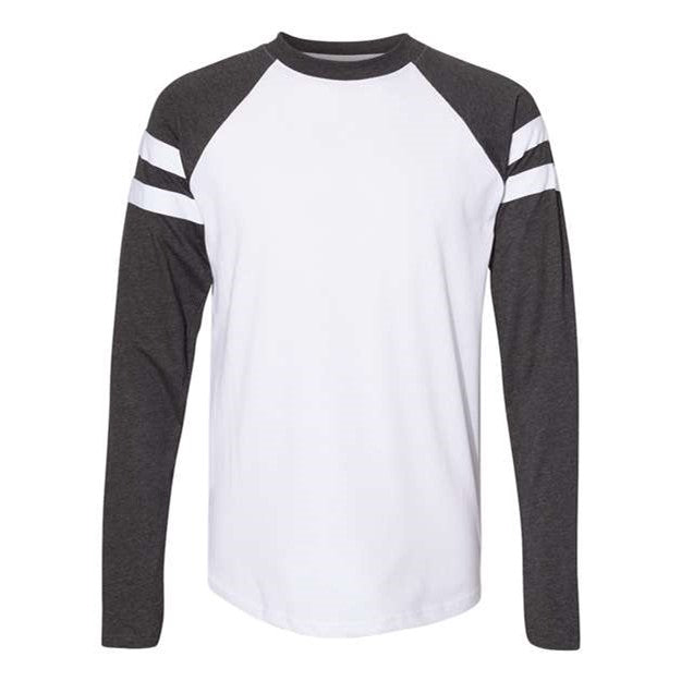 Lat - Mens 6934 Fine Jersey Mash Up Long Sleeve Tee — Blended White/Vintage Smoke