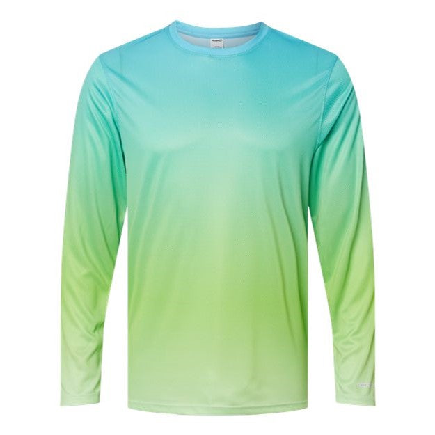 Paragon - Mens 225 Barbados Performance Pin Dot Long Sleeve T-Shirt — Aqua Blue/Light Lime