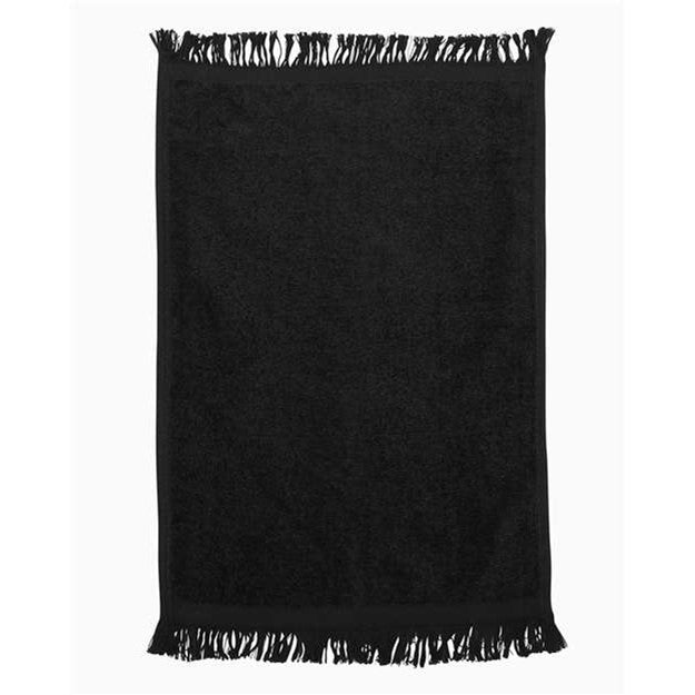 Q-Tees - Mens T100 Fringed Fingertip Towel — Black