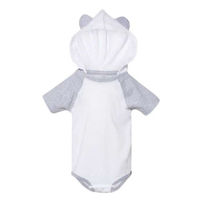 Rabbit Skins - Infants 4417 Fine Jersey Short Sleeve Raglan Bodysuit With Hood & Ears — Blended White/Vintage Heather