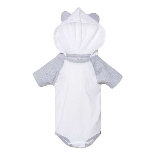 Rabbit Skins - Infants 4417 Fine Jersey Short Sleeve Raglan Bodysuit With Hood & Ears — Blended White/Vintage Heather