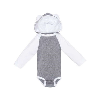 Rabbit Skins - Infants 4418 Fine Jersey Character Hooded Long Sleeve Bodysuit With Ears — Granite Heather/White
