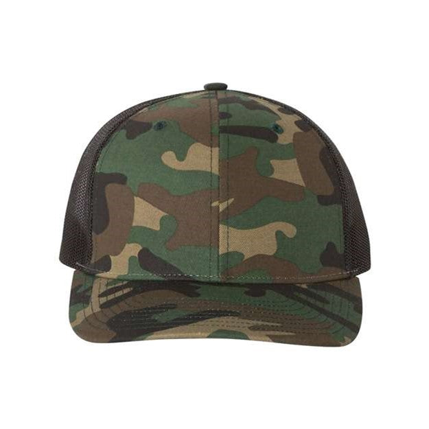 Richardson - Mens 112P Patterned Snapback Trucker Cap — Army Camo/Black