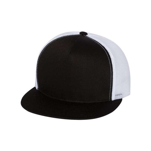 Yp Classics - Mens 6006 Flat Bill Trucker Cap — Black/White