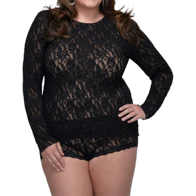 Hanky Panky - Womens Sig Lace Lng Slv Top — Black