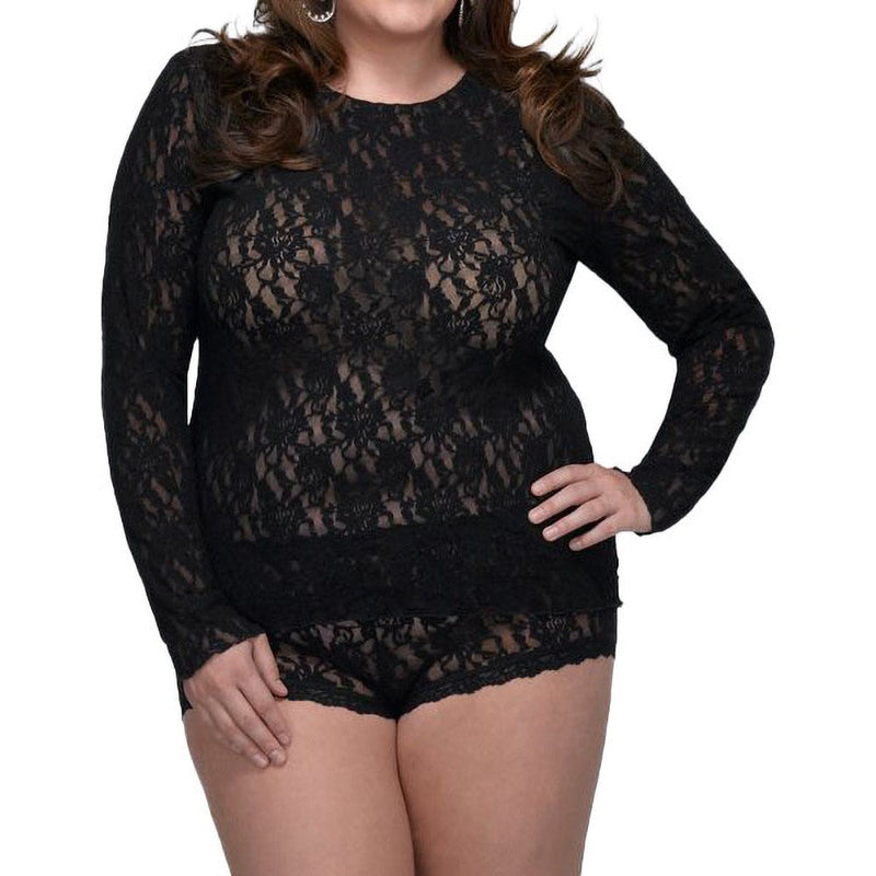 Hanky Panky - Womens Sig Lace Lng Slv Top — Black