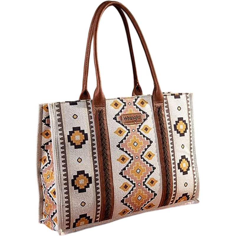 Wrangler Southwestern Pattern Dual Sided Print Canvas Wide Tote