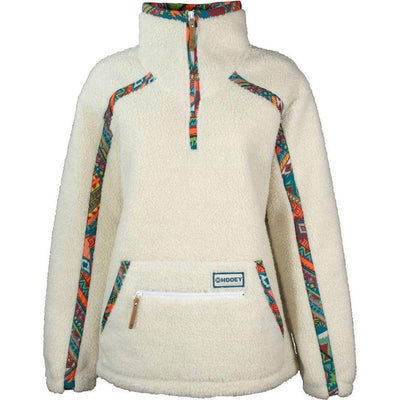 Hooey - Womens Sherpa Pullover With Multi Color Aztec Pattern Accents