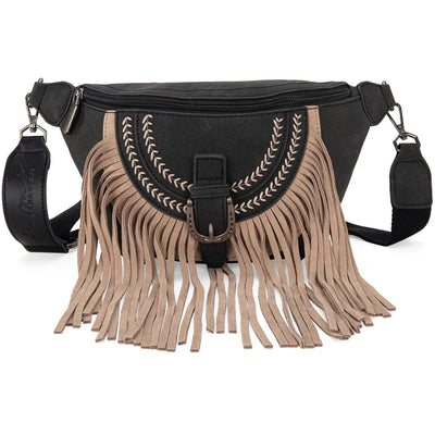 Montana West - Womens Buckle Fringe Collection Fanny Pack — Black