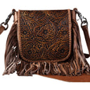 Montana West - Womens Genuine Leather Tooled Collection Fringe Crossbody Bag