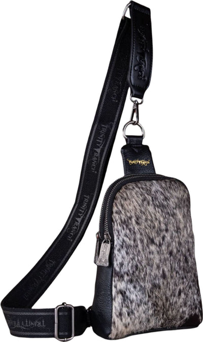 Trinity Ranch - Womens Genuine Hair-On Cowhide Collection Sling Bag — Black