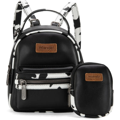 Wrangler - Womens Cow Print Trimmed Mini Backpack With Coin Pouch